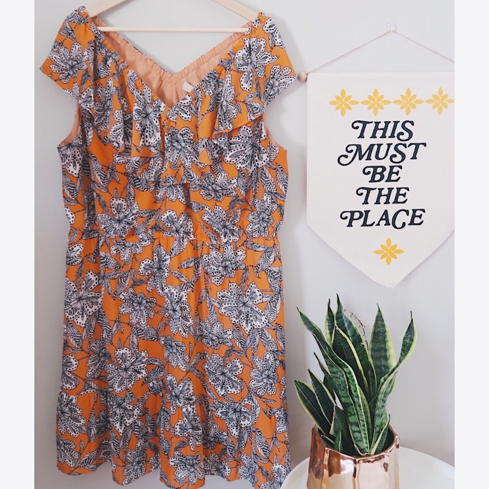 LOFT Abstract Floral Flounce Dress
